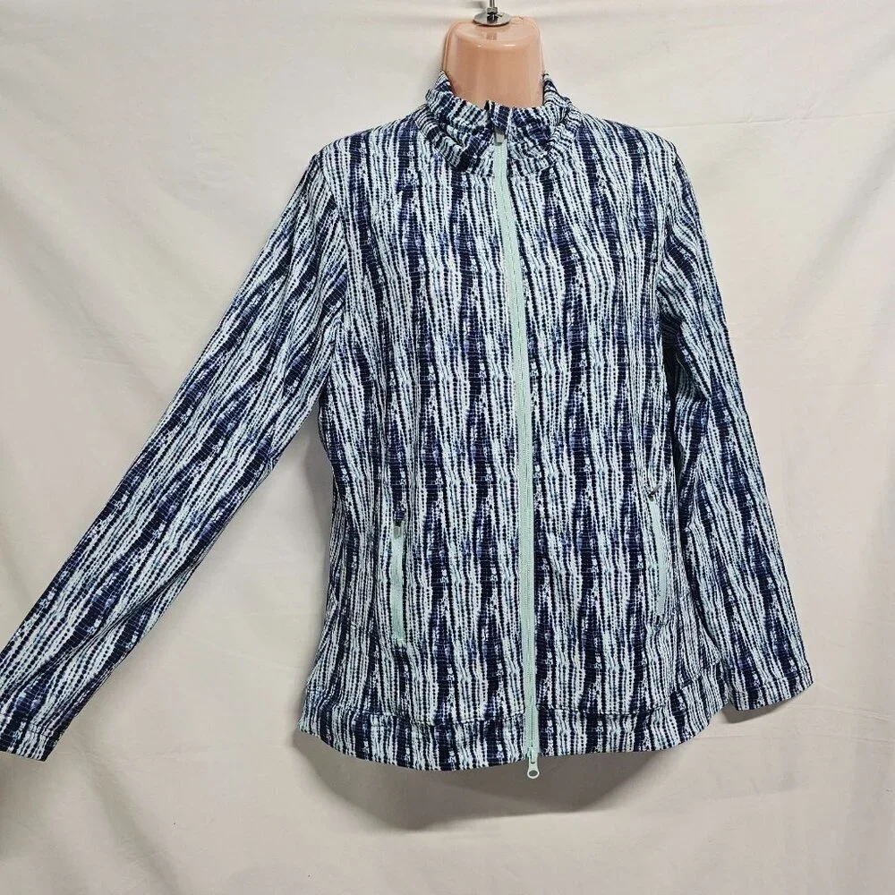 Peter Millar Women Size L Golf Katy Full Zip Layer Jacket Blue UPF50 Sun Pro